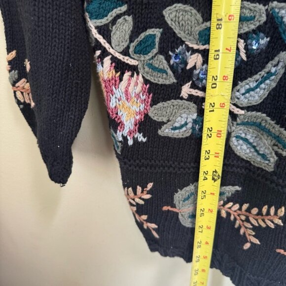 Vintage 80s NEW Tiara Floral Embroidery Cotton Sweater Pullover Oversized Boho L - Picture 15 of 15